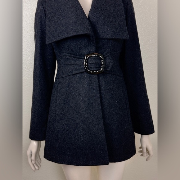 jessica simpson XS wool long black coat oversized collar fully lined - Picture 8 of 17